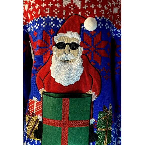 Jolly Sweaters Pullover Ugly Christmas Holiday Santa Sunglasses Colorful Sz S - Picture 2 of 7